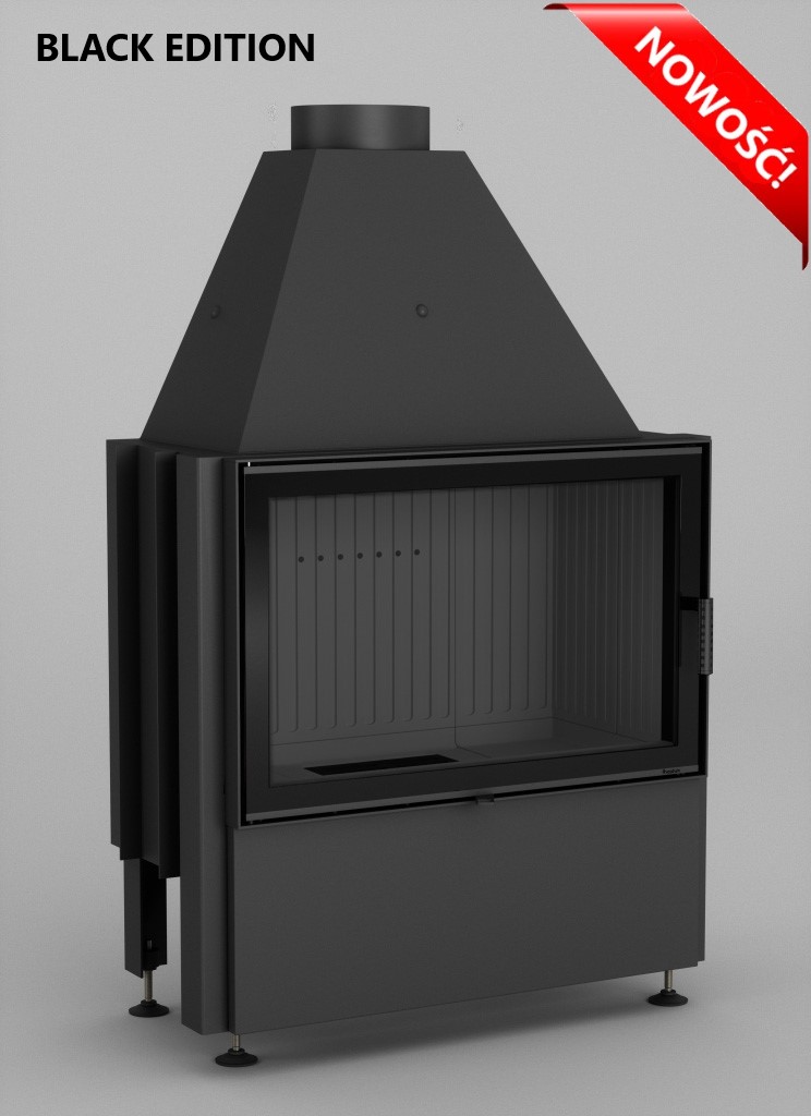 Zestaw kominek powietrzny stalowy KRATKI LUCY BLACK 12 kW Ø 200 z akcesoriami Volcano AT czarna ceramika - Zestaw kominek powietrzny stalowy KRATKI LUCY BLACK 12 kW Ø 200 z akcesoriami